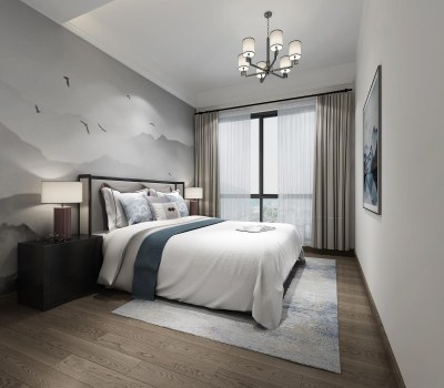 新中式卧室3D模型下载